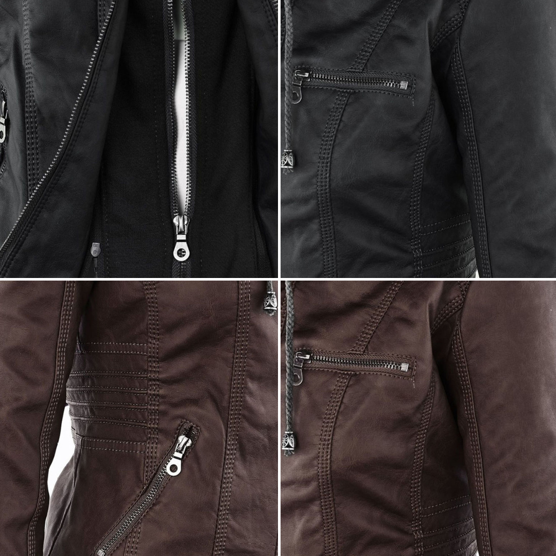 Veste d’automne à capuche pour femme – Veste en cuir vegan à la mode pour le quotidien et les loisirs