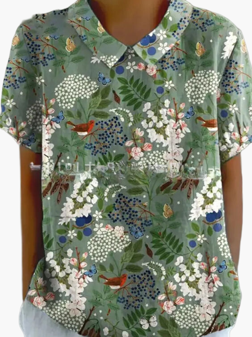 Blusa vintage para mujer con estampado floral y cuello clásico – Moda retro elegante para el día a día y ocasiones especiales