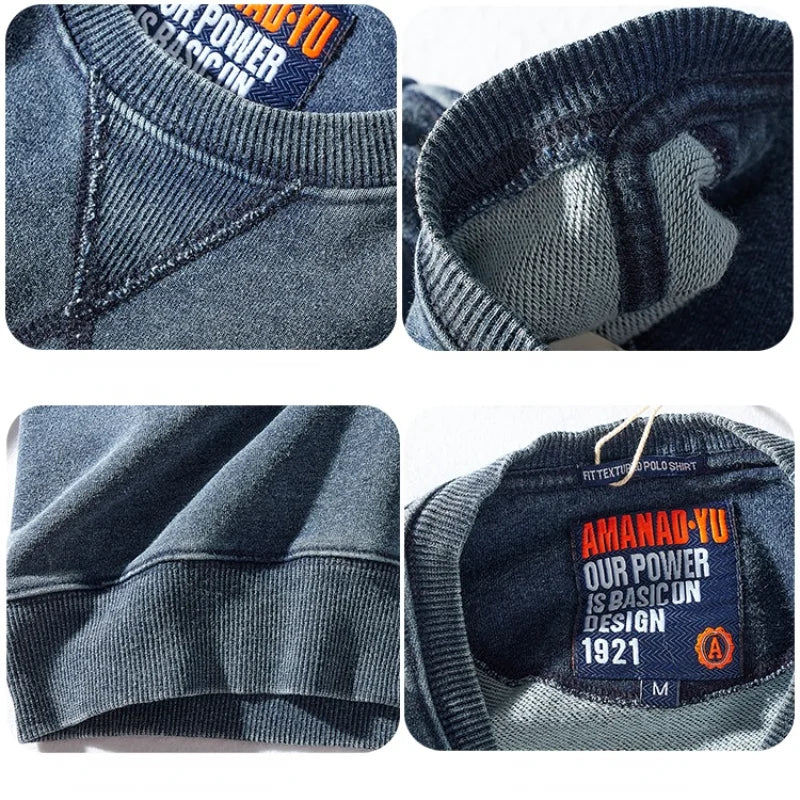 Unisex Sweatshirt Rundhals Washed Blau Vintage Look