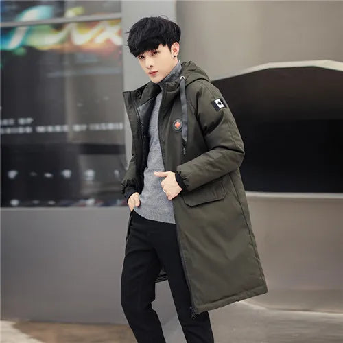 Long manteau matelassé pour homme avec capuche et fermeture éclair, hiver