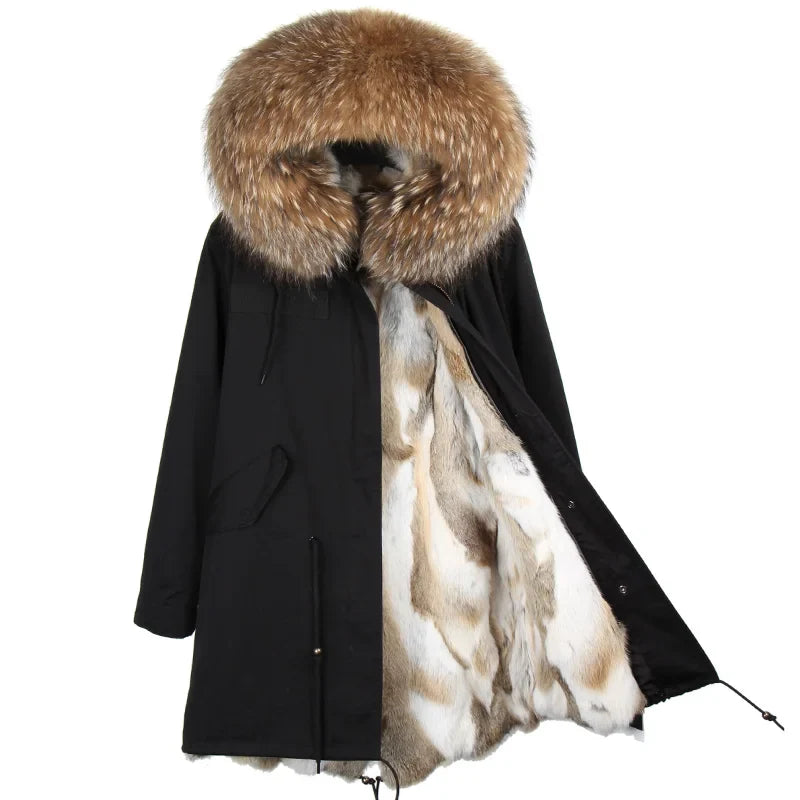 Winterparka mit Kapuze und Fellkragen, warm gefüttert, Damen