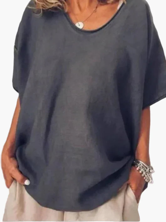 Dames Oversized Casual Blouse met Ronde Hals – Los Basic voor Dagelijks en Kantoor