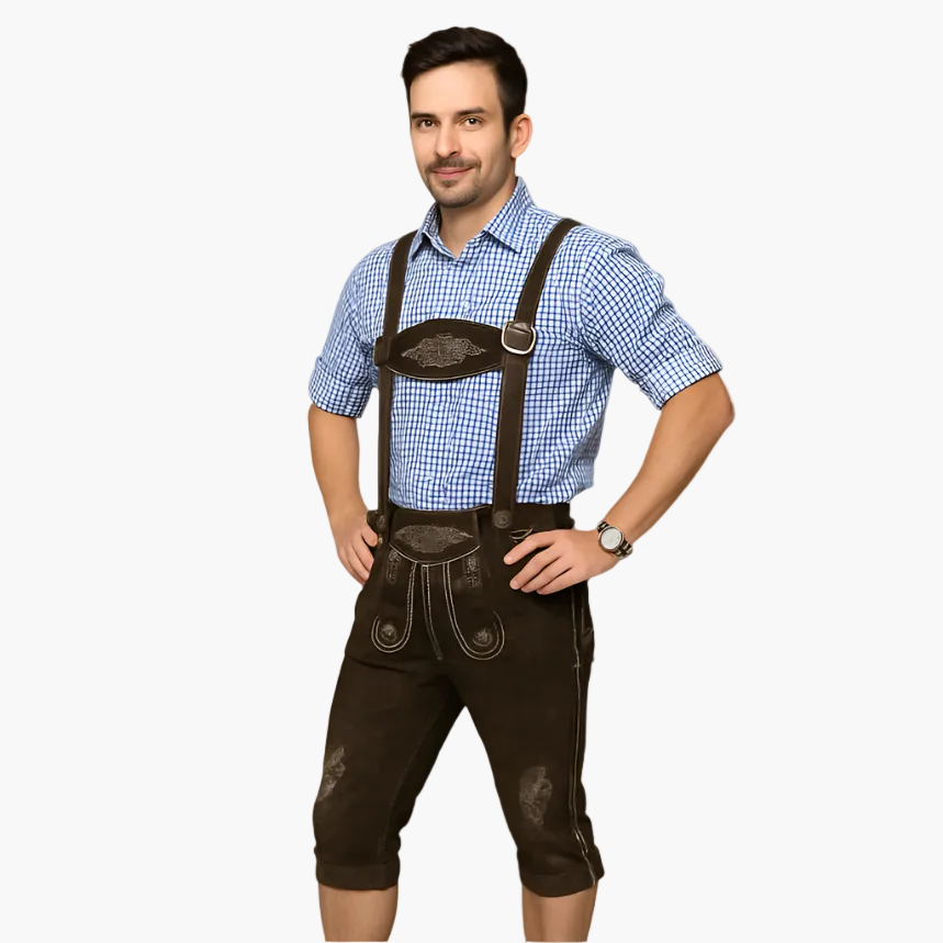 Pantalon traditionnel bavarois homme à genoux avec bretelles – Mode traditionnelle bavaroise pour fêtes populaires et Oktoberfest
