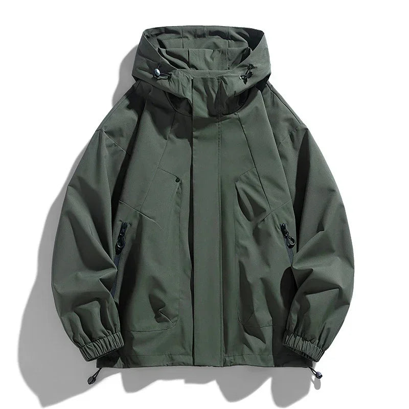 Giacca a vento unisex con cappuccio e tasche con cerniera, nera