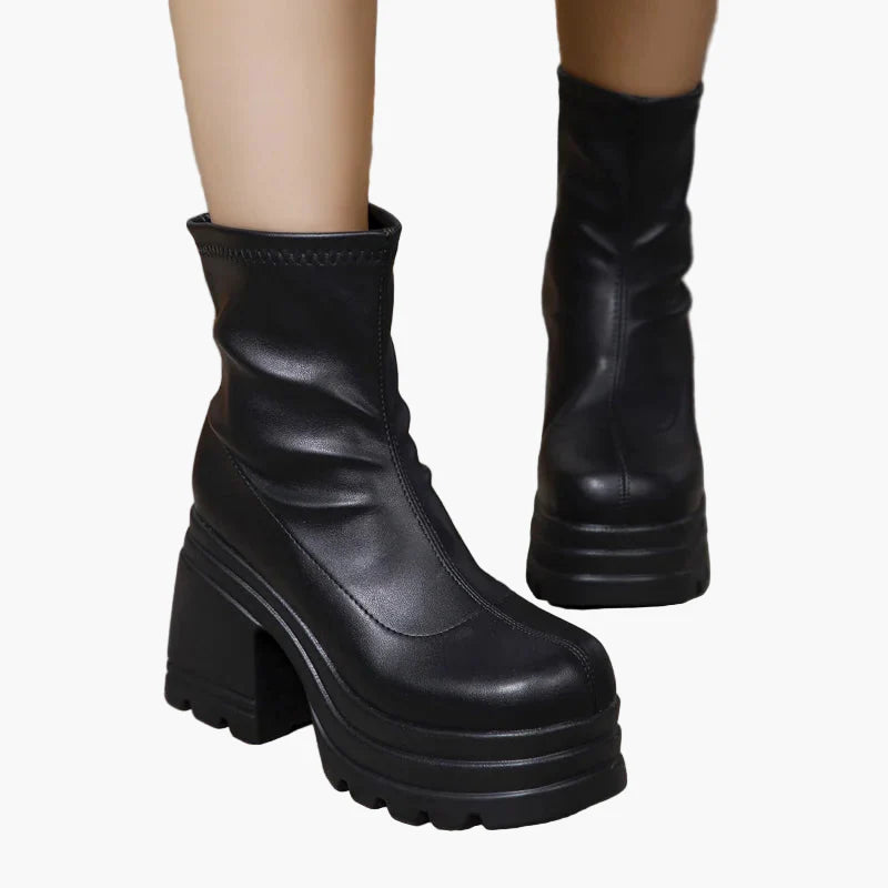 Bottines compensées femme à talon bloc – Bottes à talons tendance pour les fêtes et le quotidien