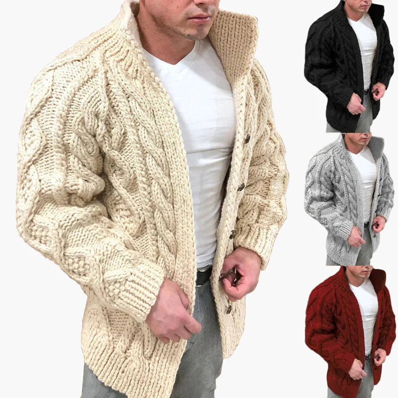 Męska rozpinana dzianina z warkoczowym wzorem – Modny look na czas wolny i zimę