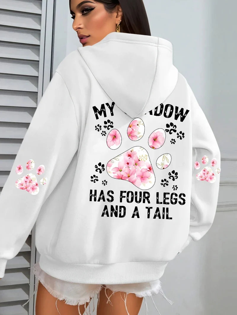 Hoodie für Damen mit Kapuze und Tiermotiv Print – Oversize Sweatshirt mit Pfotenabdruck