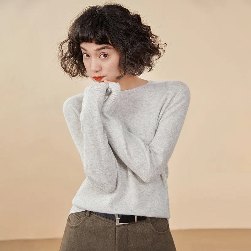 Pull femme col rond manches longues en maille