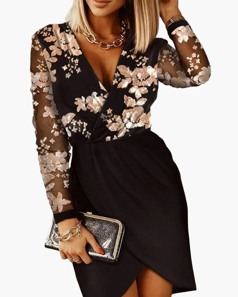 Vestido de noche para mujer elegante con lentejuelas y efecto cruzado – Moda festiva para ocasiones especiales