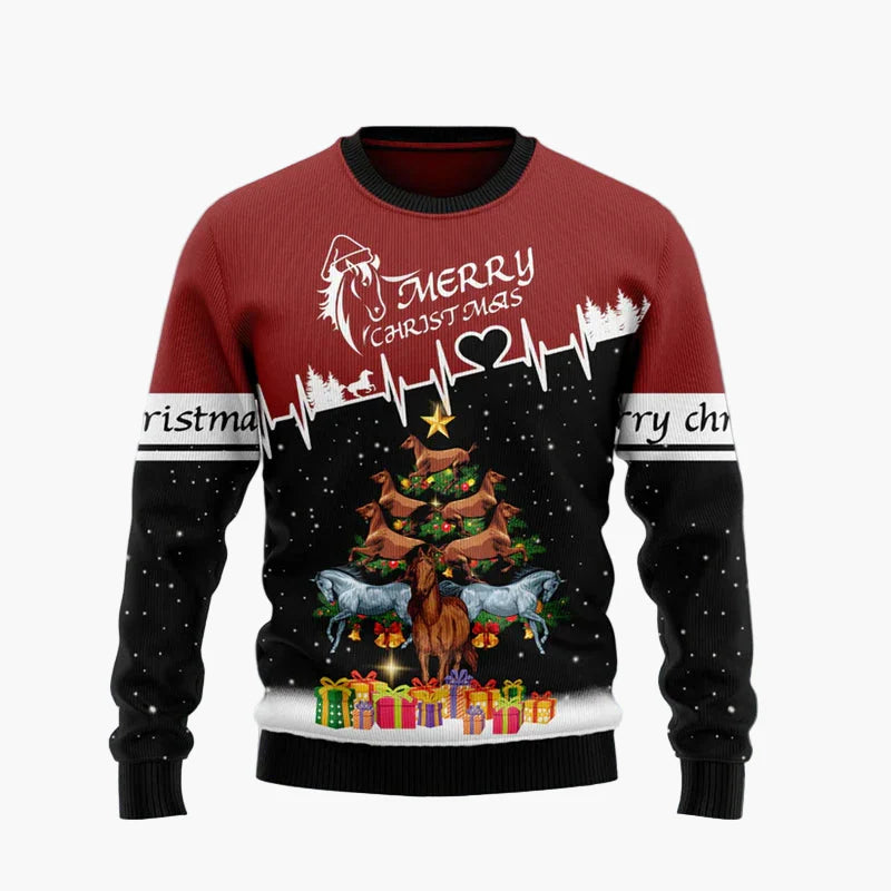 Pull de Noël pour homme avec motif cheval amusant – Pull moche de Noël pour les fêtes et les soirées