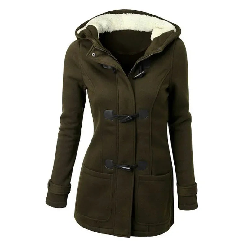 Damen Dufflecoat mit Kapuze und Knebelverschluss in Schwarz