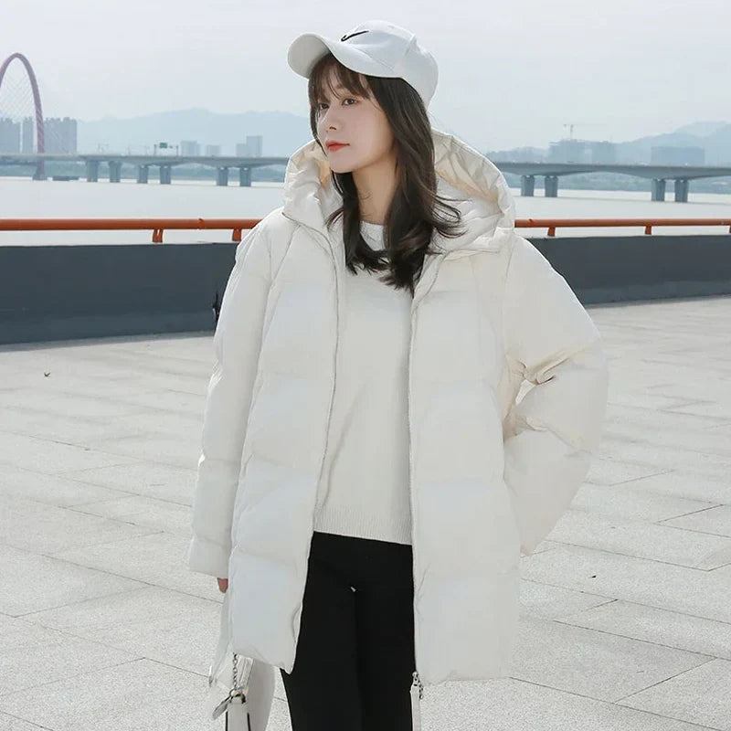 Damesgewatteerde winterjas met capuchon - warm gevoerde pufferjas in oversized pasvorm