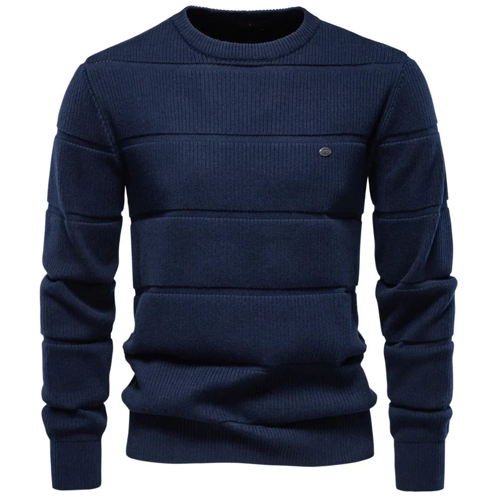 Herren Strickpullover Rippstrick Rundhals Langarm Beige