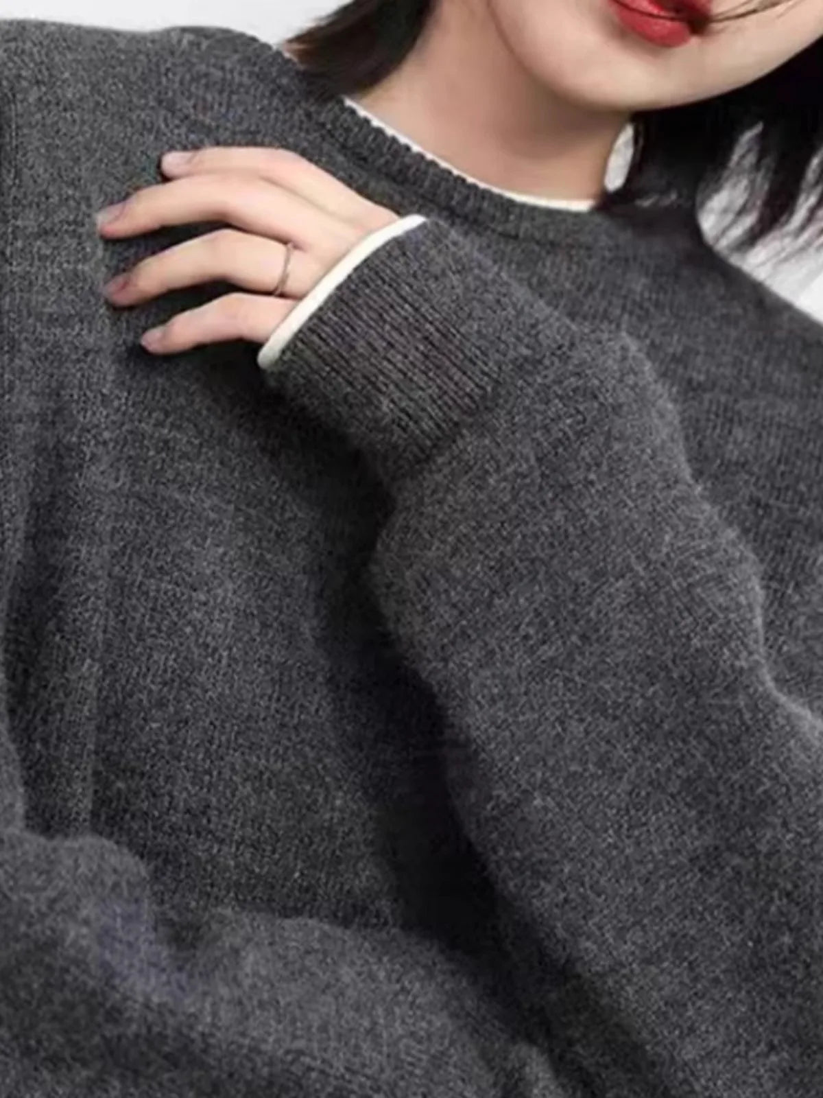 Unisex-trøje med rund hals, mørkegrå, lange ærmer