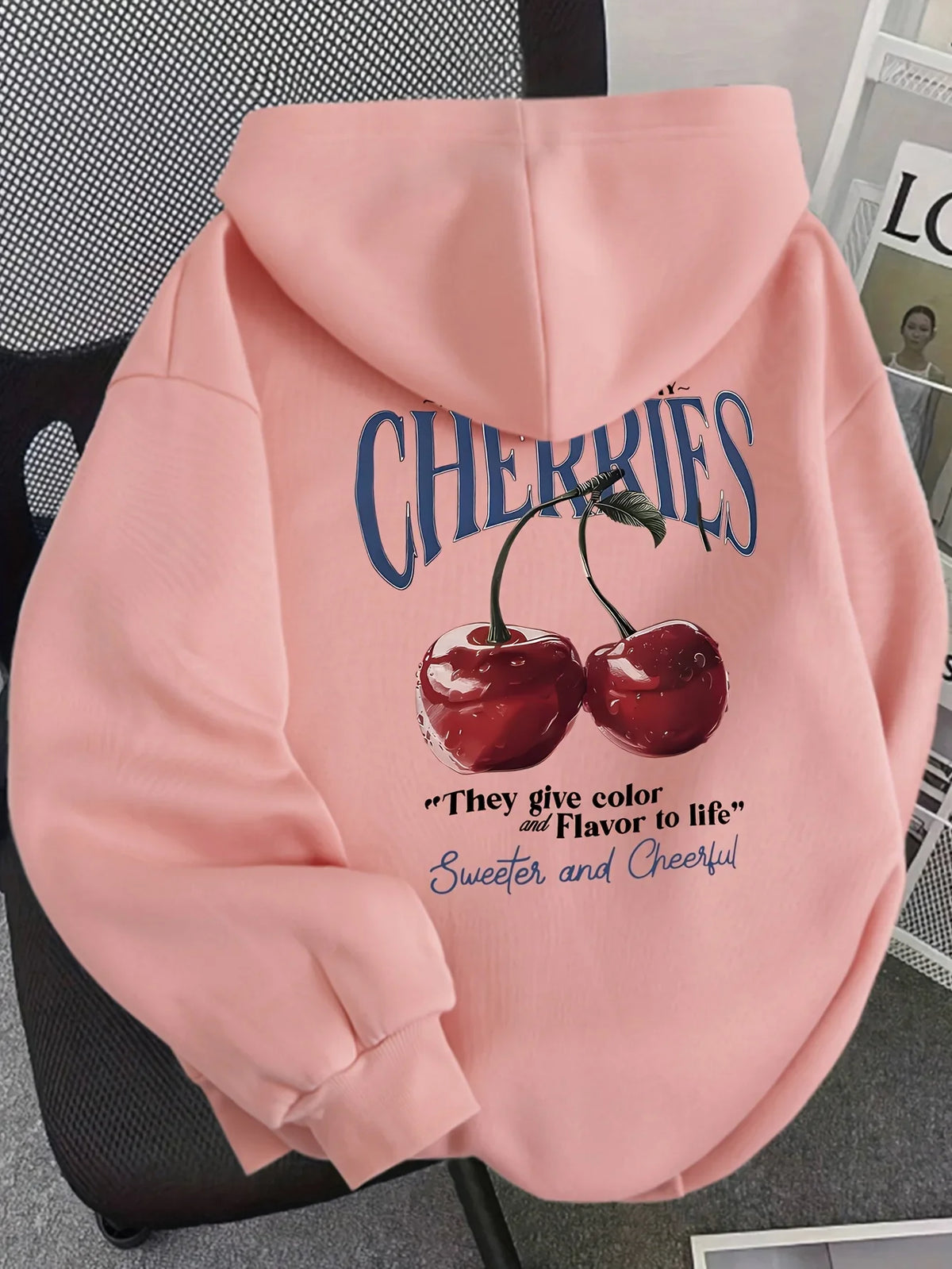 Felpa con cappuccio da donna con stampa di ciliegie - felpa comoda con motivo