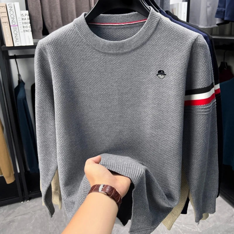 Herren Rundhals Pullover mit Waffelstruktur und Golf-Emblem