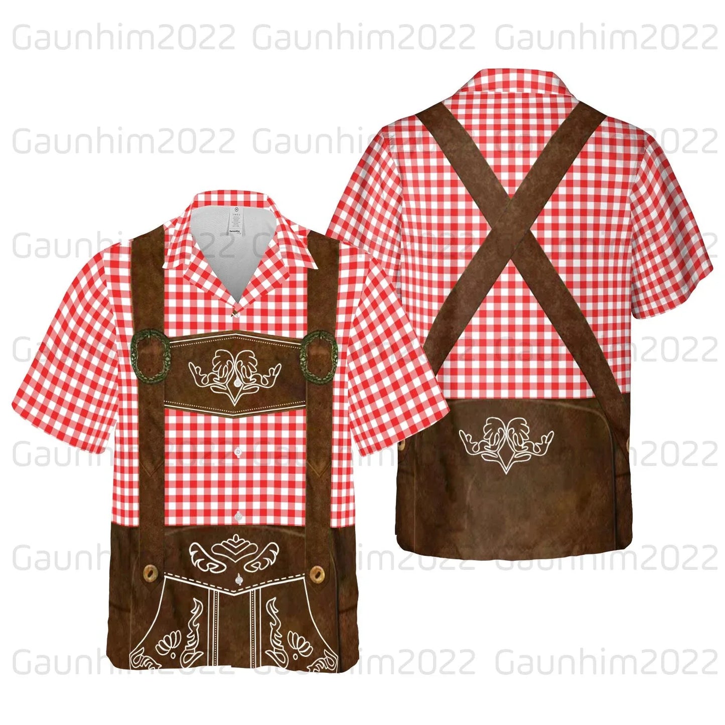 Kortærmet skjorte med Oktoberfest-design og selestil til herrer
