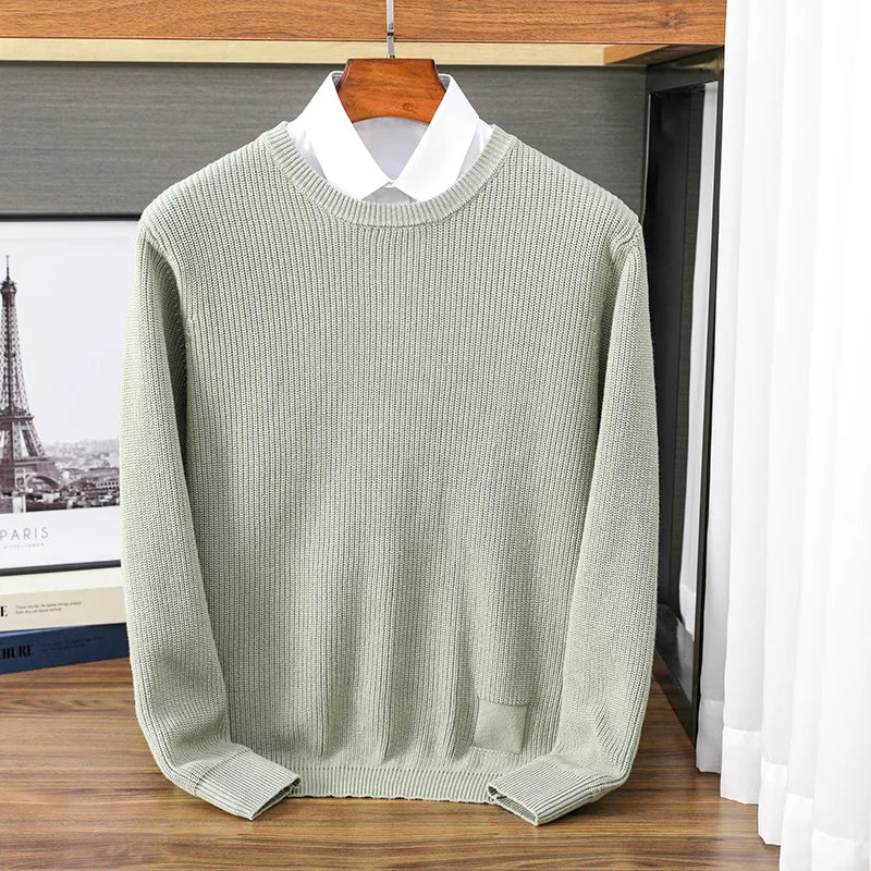 Pull homme à col rond en maille – sweat décontracté à manches longues, disponible en plusieurs couleurs