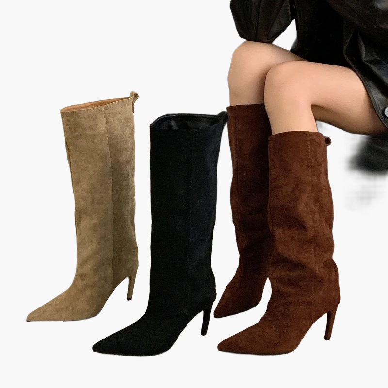 Bottes femme à talon haut et bout pointu pour l'automne et l'hiver – Bottes slouchy tendance