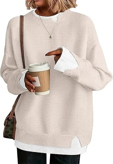 Pullover da donna in maglia oversize a maniche lunghe con scollo rotondo