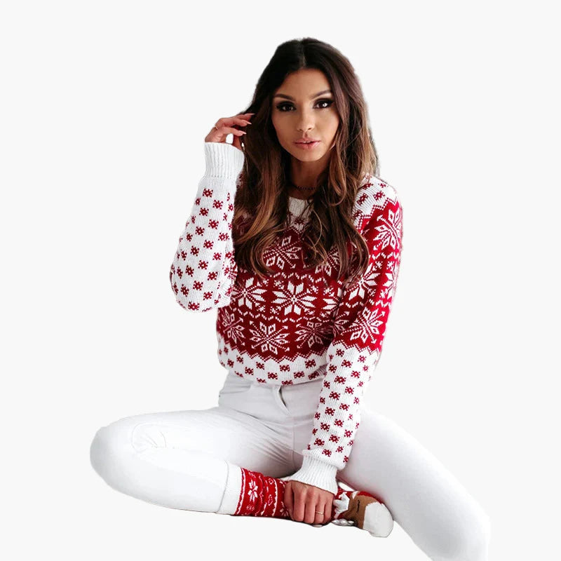 Dames Noorse trui met sneeuwvlokkenpatroon – Perfect voor winter & Kerstmis