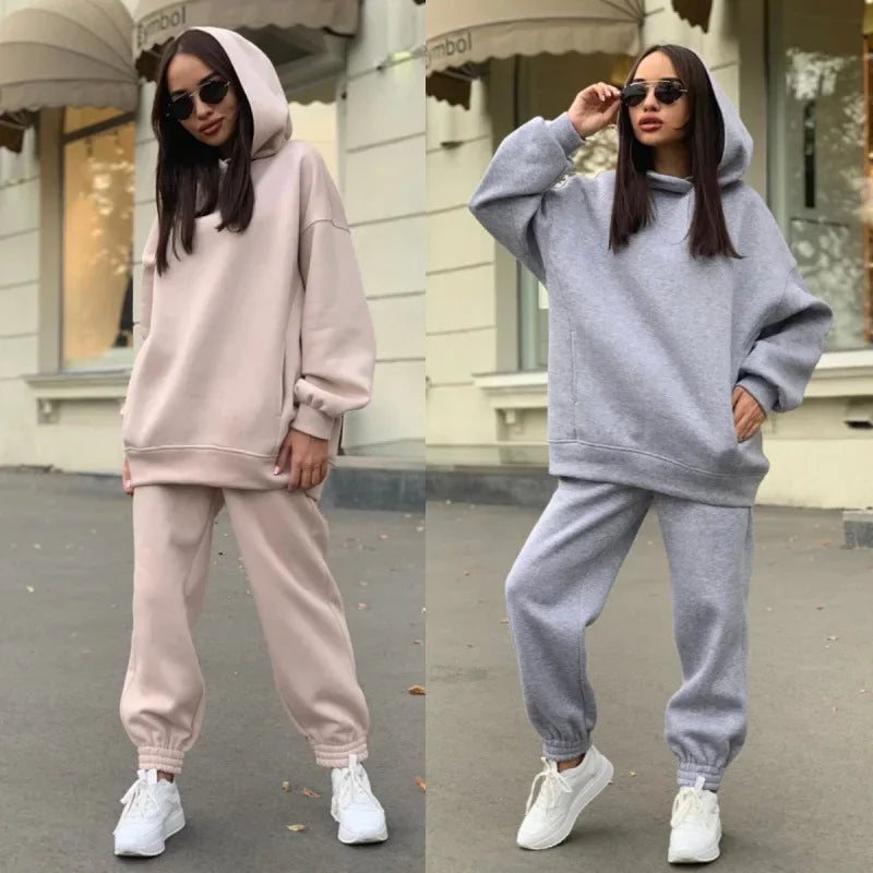 Dame Oversize fritids joggingdragt sæt – Hoodie & joggingbukser, afslappet og komfortabel til hverdag og sport