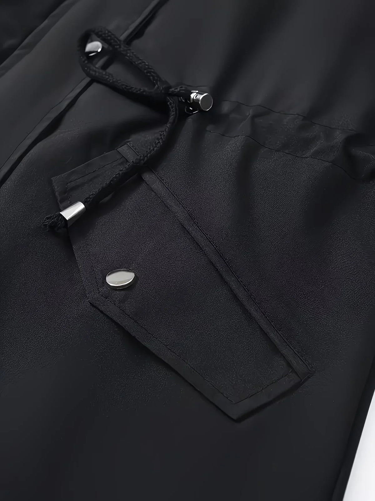 Chaqueta impermeable de mujer con capucha, cortavientos, transpirable, negra, con forro de cuadros