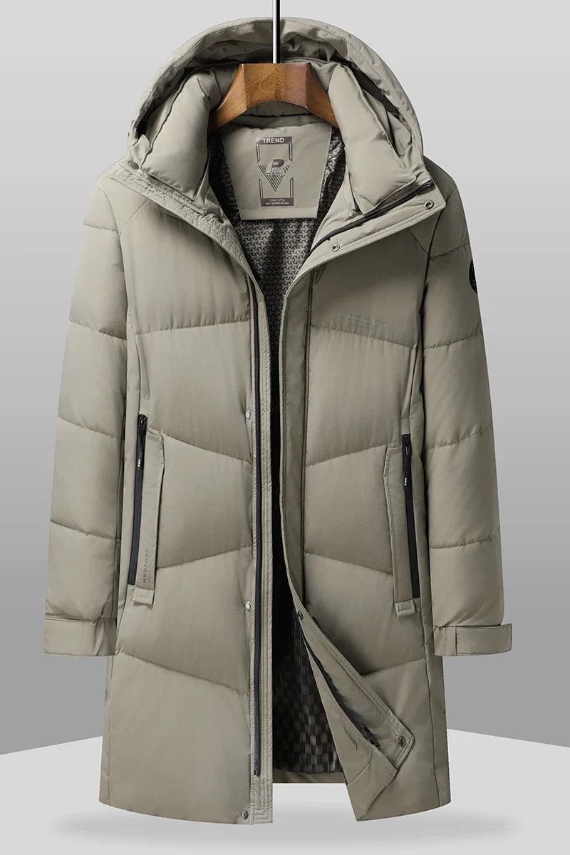 Herren Langer Steppmantel mit Kapuze Winter Warm Gefütterter Parka Schwarz