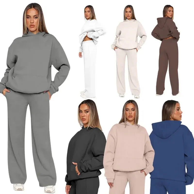 Set tuta casual da donna – Felpa con cappuccio e pantaloni larghi, streetwear casual per quotidiano e tempo libero