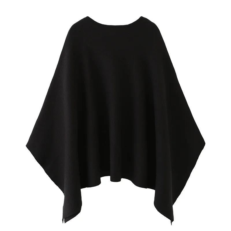 Damen Poncho Pullover V-Ausschnitt Weiches Material in Braun und Schwarz