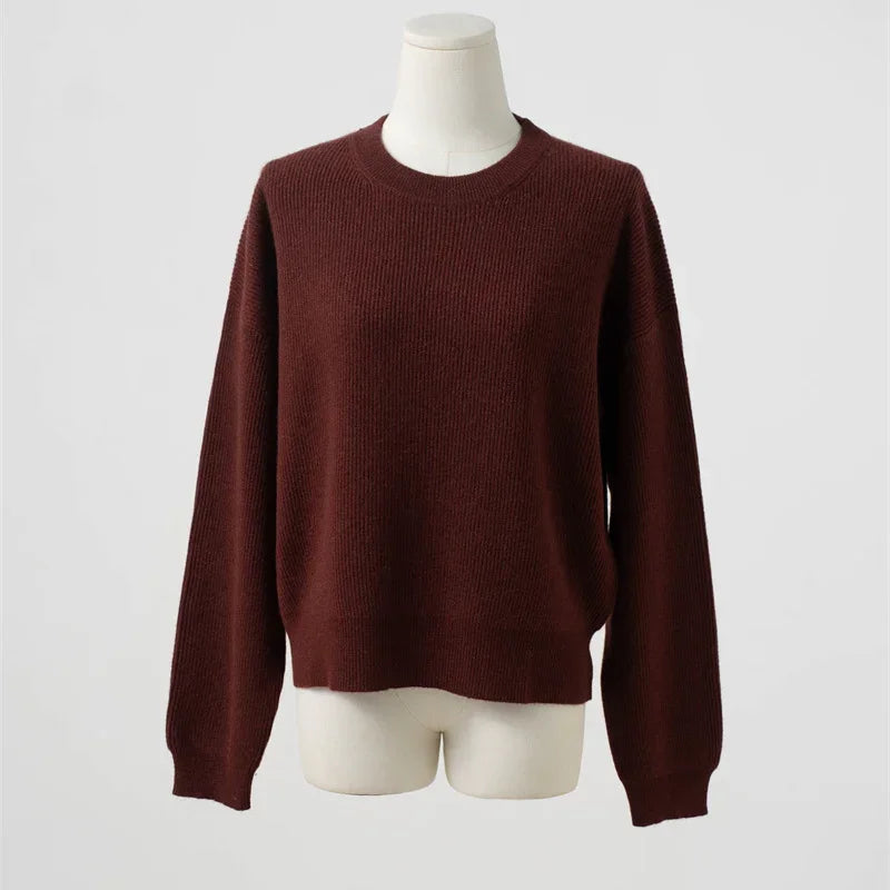 Gerippter Pullover mit Rundhalsausschnitt für Damen