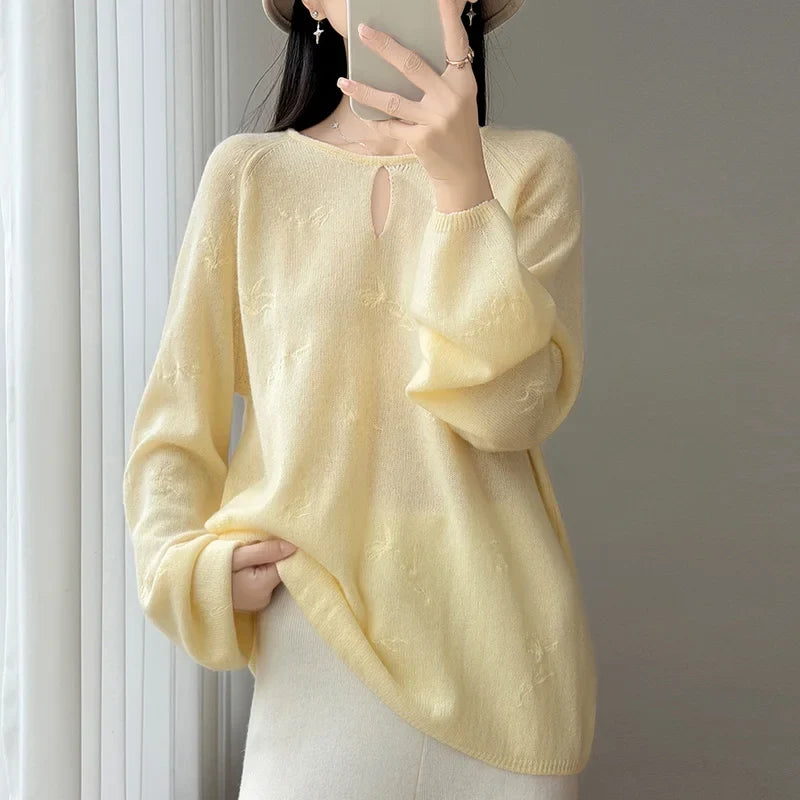 Pullover da donna in maglia a maniche lunghe con scollo rotondo e motivo a V