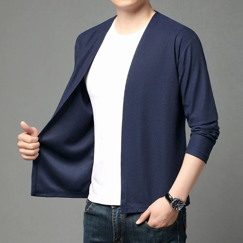 Herren Cardigan Strickjacke offen leicht V-Ausschnitt Langarm