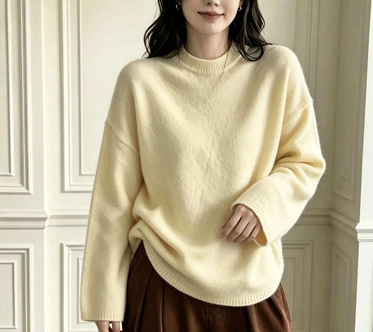 Damen Langarm Pullover Rundhals Oversize Strickpullover