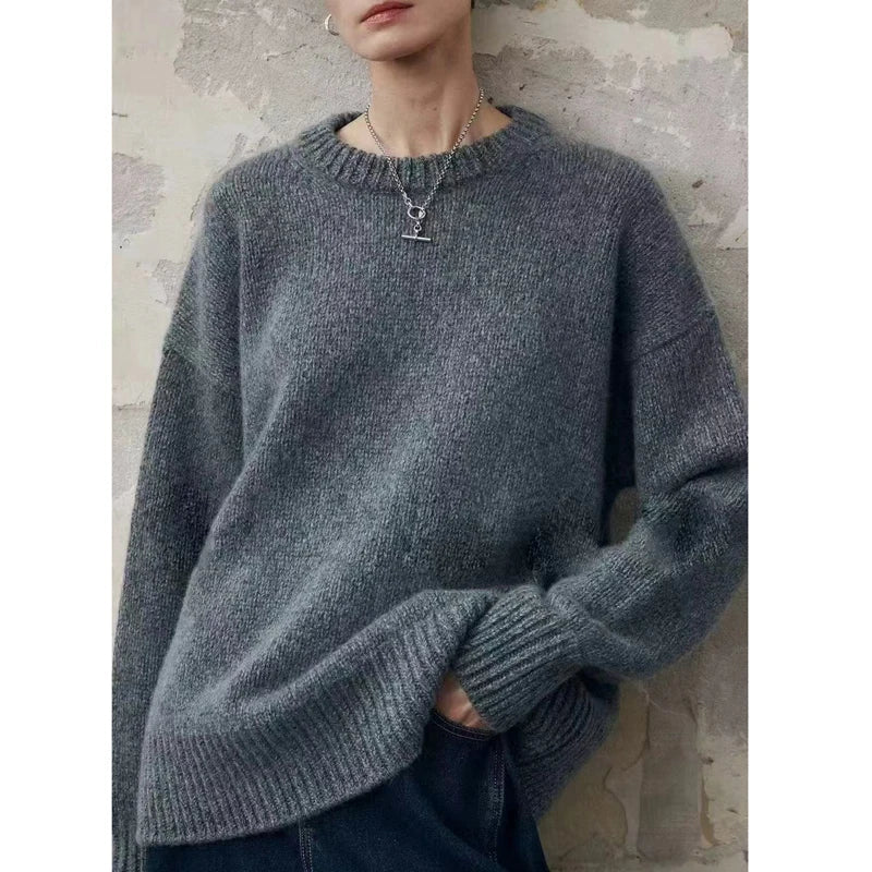 Pull oversize en maille pour femme à manches longues et col rond