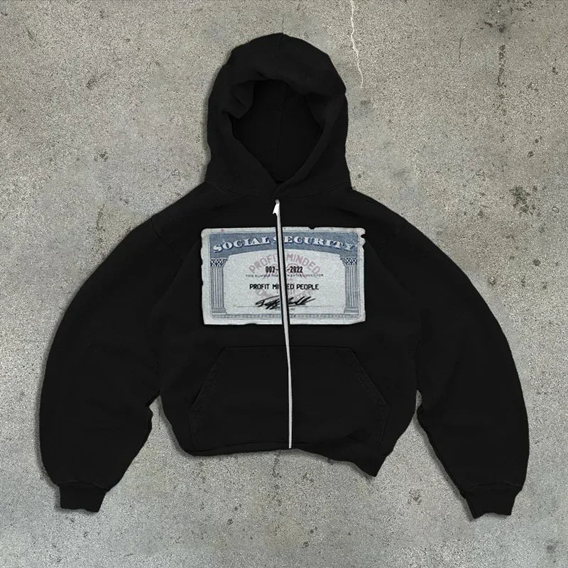Sweat à capuche zippé avec imprimé graphique, coupe courte