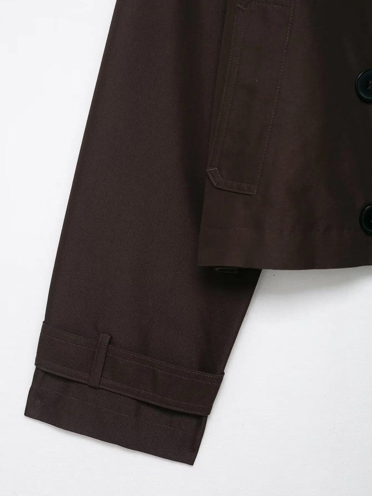 Giacca corta tipo trench da donna, doppiopetto, color kaki e marrone, cropped