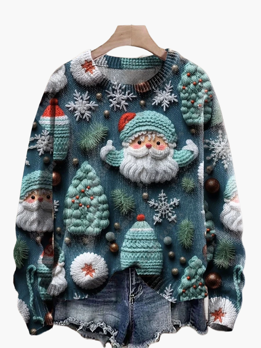 Pull de Noël pour femme avec broderie – Design festif amusant, hiver et fêtes