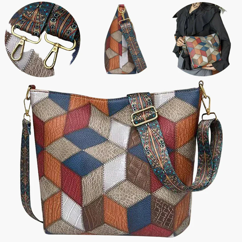 Borsa a tracolla patchwork da donna in stile vintage – Borsa alla moda per tutti i giorni e tempo libero