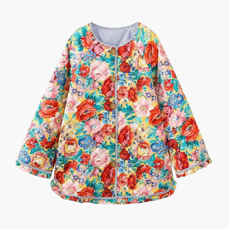Dame boho quiltet jakke med blomsterprint – afslappet vintage-stil, forårs- og sommeroutfit