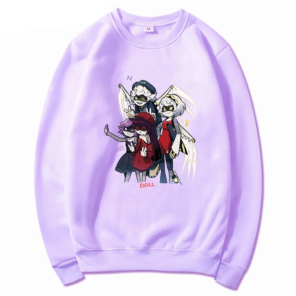 Sudadera unisex con capucha, estampado de personajes y bolsillo canguro