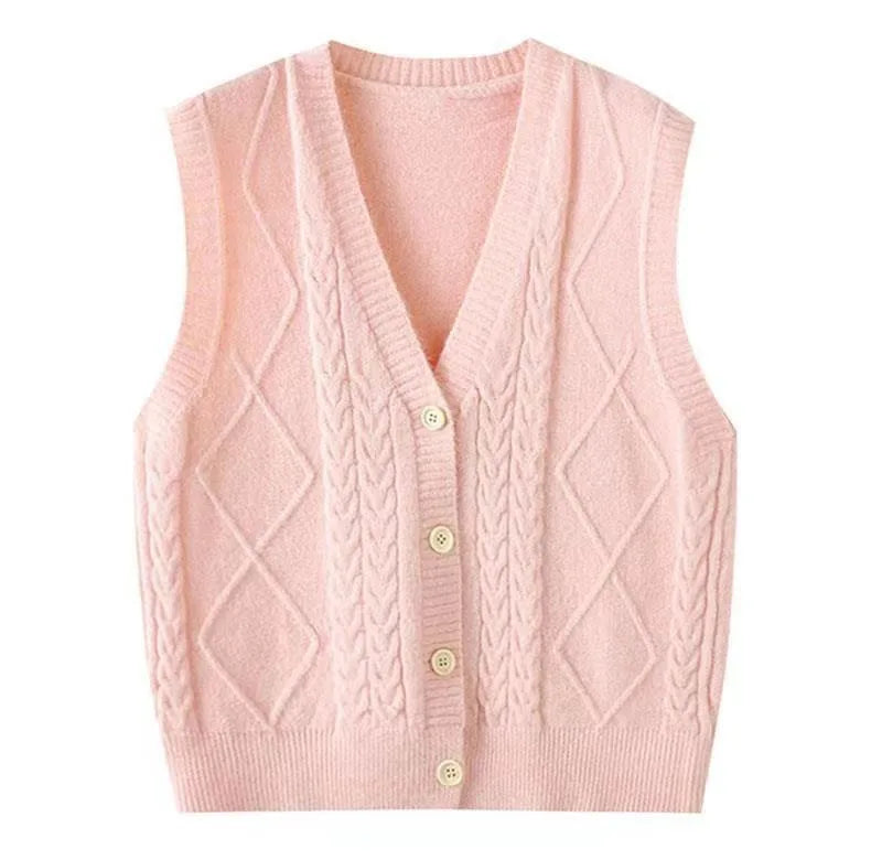 Damen Strickweste mit V-Ausschnitt, Zopfmuster & Rautenmuster