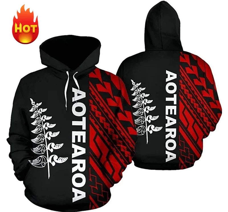 Sudadera de manga larga con capucha y motivo de estampado maorí