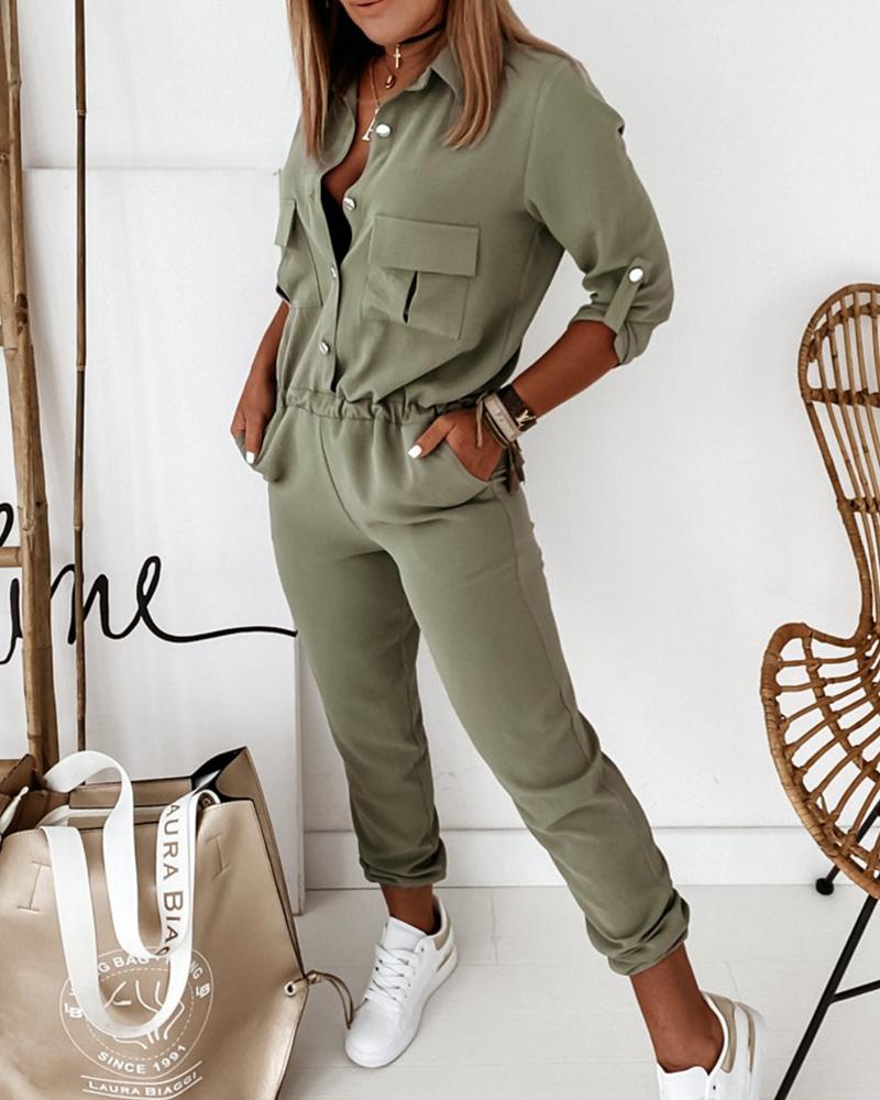 Dam Jumpsuit Enfärgad Fritid Elegant Modern med fickor – Perfekt för vardag & utekväll