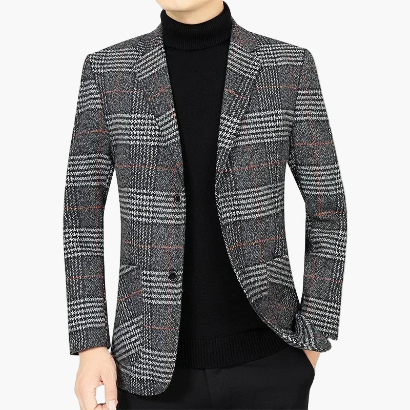 Męski blezer w kratę – elegancka marynarka biznesowa i casual dla mężczyzn ceniących styl