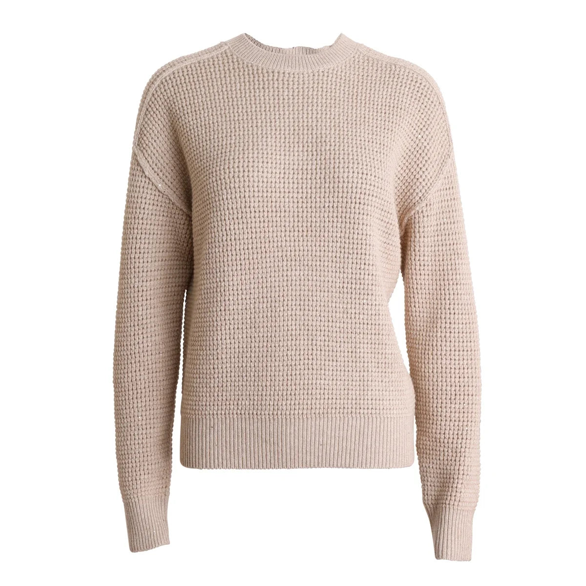 Strikpullover til damer med rund hals og vaffelstruktur