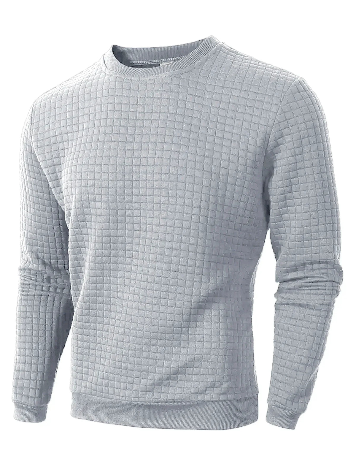 Sweatshirt til mænd med rund hals og ternet mønster, lange ærmer, ribbede manchetter