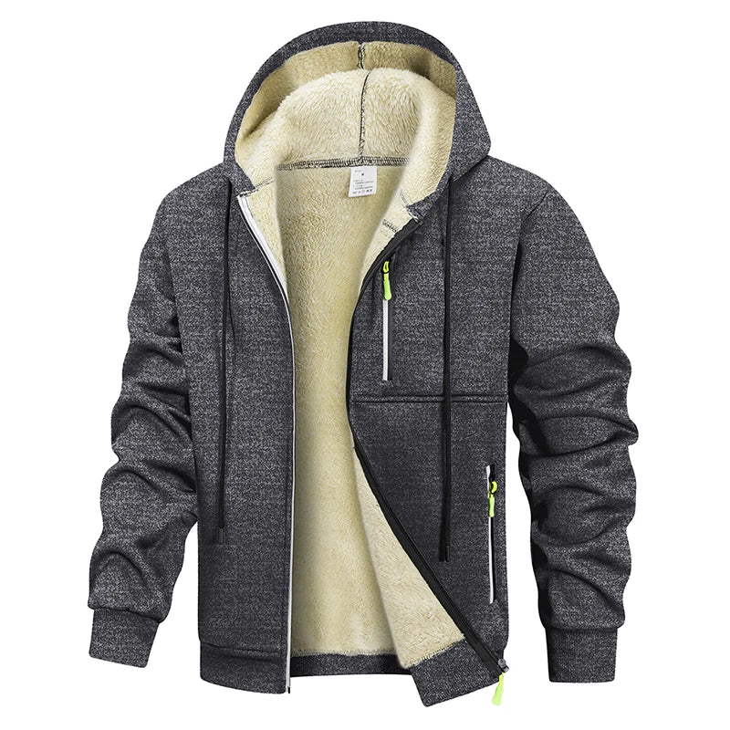 Herren Hoodie mit Reißverschluss und warmem Fleecefutter, Kapuzenpullover in Schwarz oder Dunkelgrau