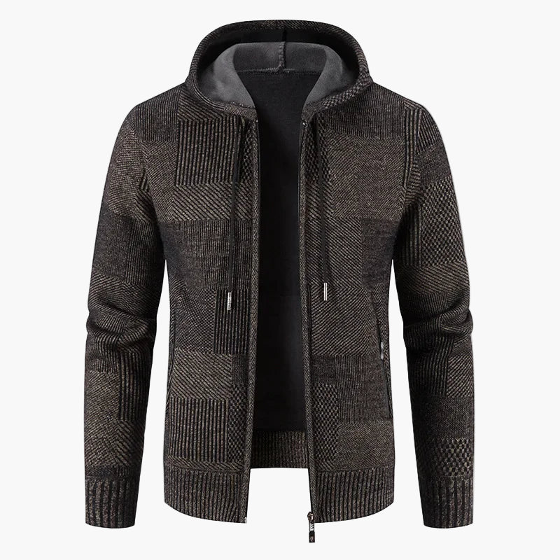 Cardigan con cappuccio da uomo per l'inverno – Maglione alla moda foderato in pile, tempo libero e quotidiano