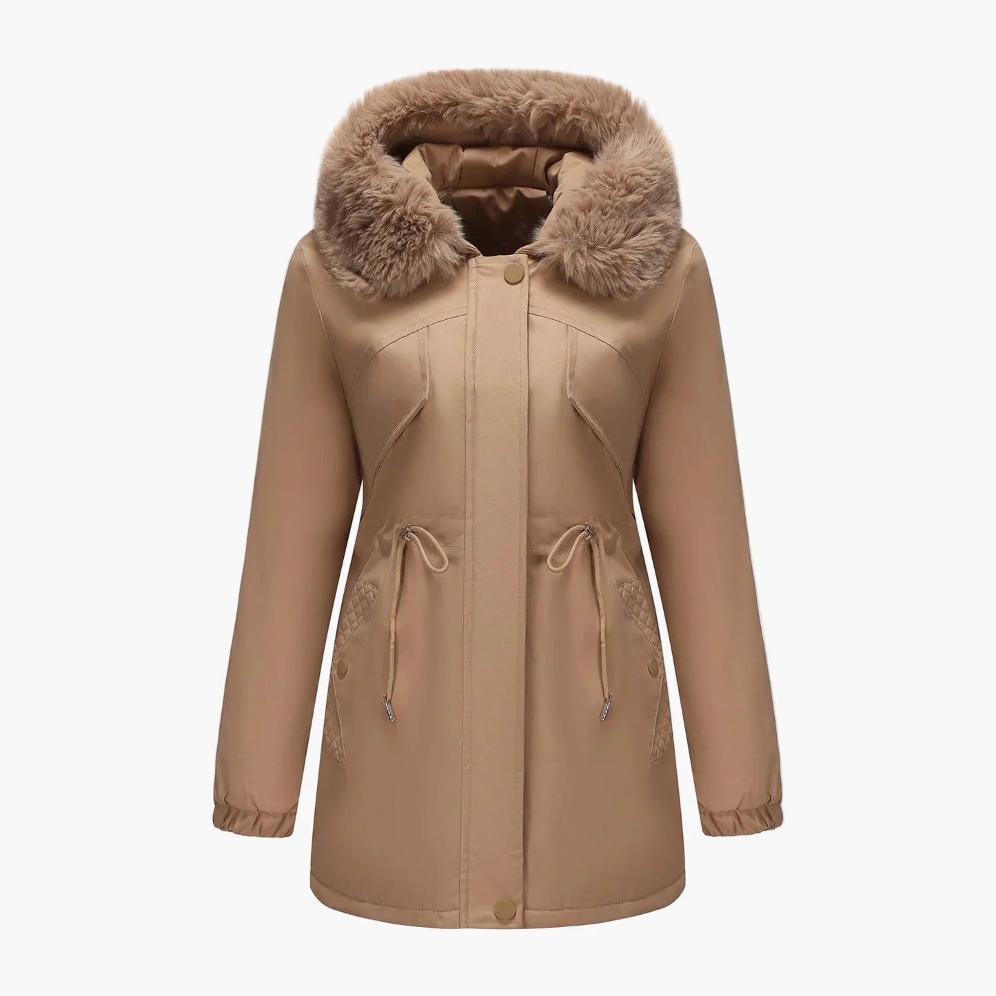 Giacca invernale da donna con cappuccio e collo in ecopelliccia – Parka alla moda per i giorni freddi